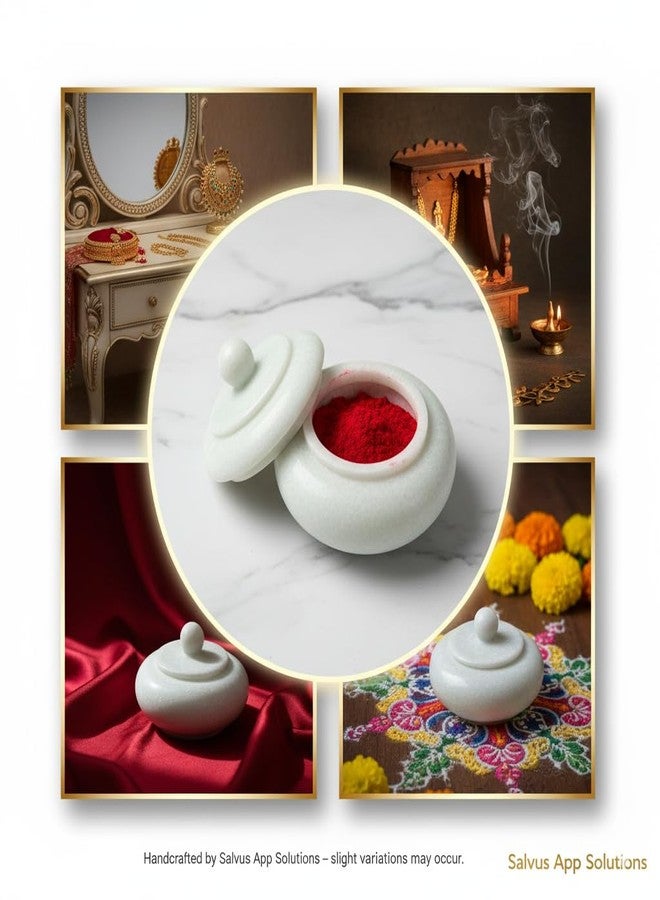 Salvus APP SOLUTIONS Antique Handmade Marble Round Shape Kumkum/Sindoor Box/Sindoor Dibbi - 8x8x4 cm - Image 3